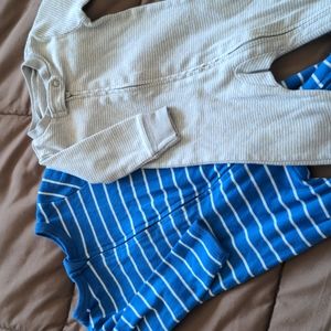 3-6 Month - One Carter's Gray Sleeper and One Cat&Jack Blue White stripe sleeper